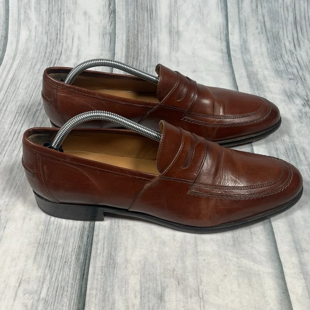 Johnston & Murphy Men's Cognac Penny Loafer Leather Padded Footbed 15-0782 10.5M